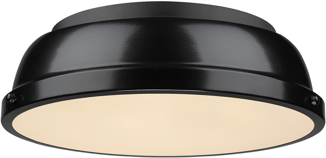 Golden Lighting 3602-14 BLK-BK Duncan Flush Mount, Matte Black with Black Shade- Flush Mount Ceiling Light, Ceiling Light Fixture, Flush Mount Light Fixture, Lights