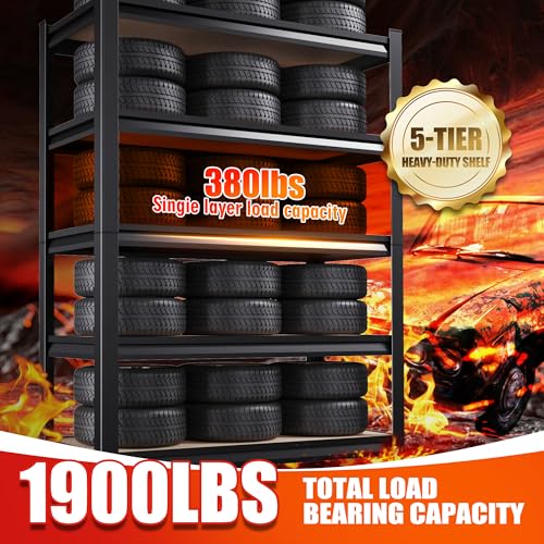 Image of (2-Pack) 71 inch H-28 W-12 D Garage Shelving - 5 Tier Heavy Duty Metal Storage Shelves, Adjustable Steel Rack Units, Industrial Utility Shelving for Pantry, Basement, Warehouse & Home Organization