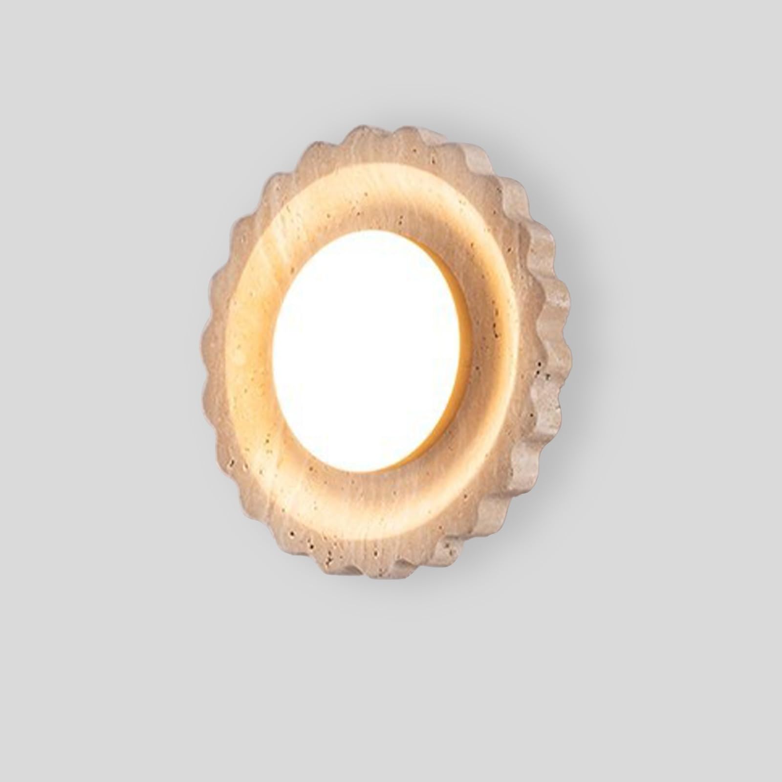 SXWNBIFH 10W LED Wall Sconce Yellow Travertine Wall Light Vintage Round Store Wall Lamp 3000K Hardwiring Wall Light Fixture Mid Century Wall Mounted Lamp for Bedroom Hallway Living Room Bathroom(A)
