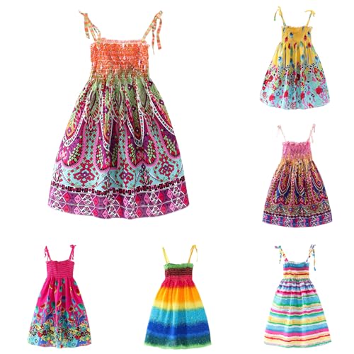 Kids Summer Dresses for Girls Cute Floral Print Sleeveless Strap Smocked Tiered Sun Dress Casual Boho Beach Dress
