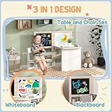 AIYAPLAY Kids Table and Chair Set, 3 in 1 Art Toddler Table and Chair Set with Storage Shelves, Foldable Blackboard, Whiteboard & Roll Paper, for 3-8 Years, White - Image 3