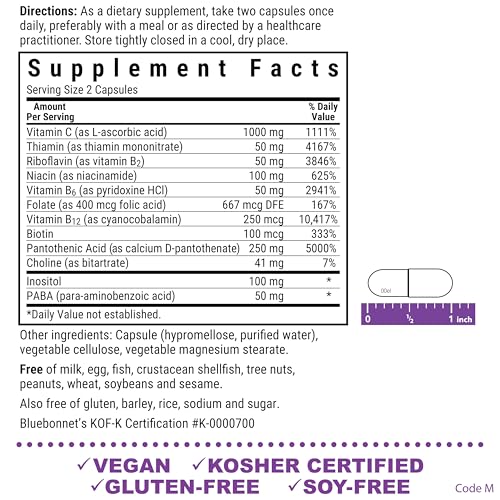BlueBonnet Stress Vitamin B Complex for Women & Men - Daily Vitamin B6, B12, B2, B3, B5, Folate Energy & Daily Fatigue Supplement - Vegan & Gluten-Free VIT B Complex - 50 Vegetable Capsules - Image 3