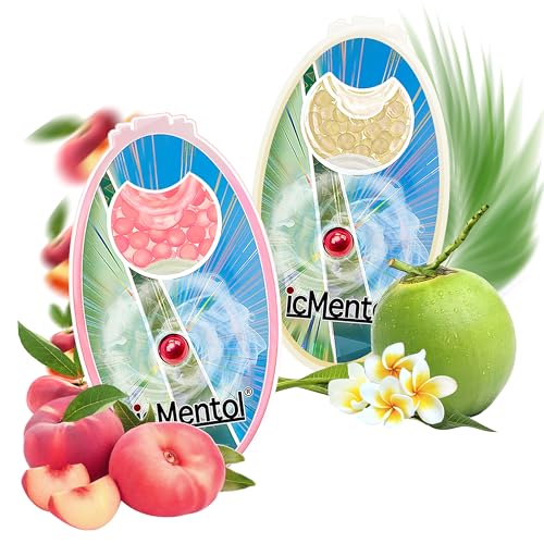 icMentol-200 cápsulas bolitas de sabores para cigarrillos, Bolas aromáticas para cigarrillos, Bolas de cigarrillos de menta, Combinación de sabores de coco (100 coconut + 100 peach)