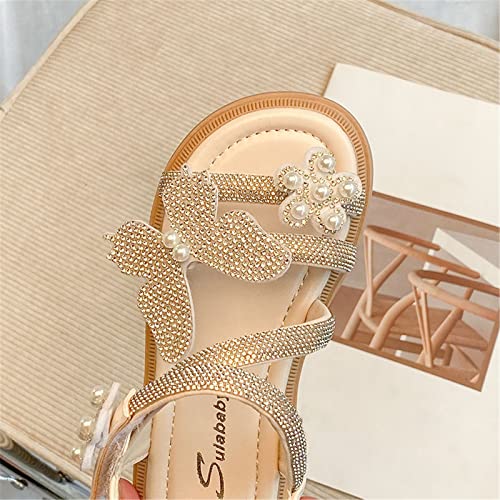 Girls Sandals Leather Rhinestones Bow Flower Soft Open Toe Flat Princess Dress Shoes(Toddler/Little Kid/Big Kids) (Black, 9.5 Little Child)3