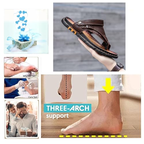 CLSQLXYJZC Men's Orthopedic Closed Toe Sandals Shoes, Men Slip-On Non- Slip Orthopedic Bunion Corrector Sandals with Arch Support, Toe Ring Style Beach Shoes, for Papa Husband, Big Toes Bent Toes3