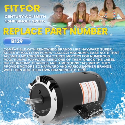 B129 Pool Pump Motor 1.5 HP, Fit for Century A.O. Smith 1.5HP Single Speed, 3450 RPM, 56J Frame, 115A/230V, 18.4/9.2 Amps, Swimming Pool Motor by ATVMaster - Used condition - Image 2