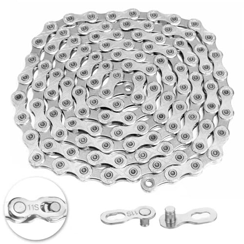 11 Speed Bike Chain,VDHU Bicycle Chain for Road Bicycles,Mountain Bike,MTB Mountain Racing Cycling Accessories with 1 Pairs Bicycle Buckle,Full Silver Plating 116 Links with Quick Link