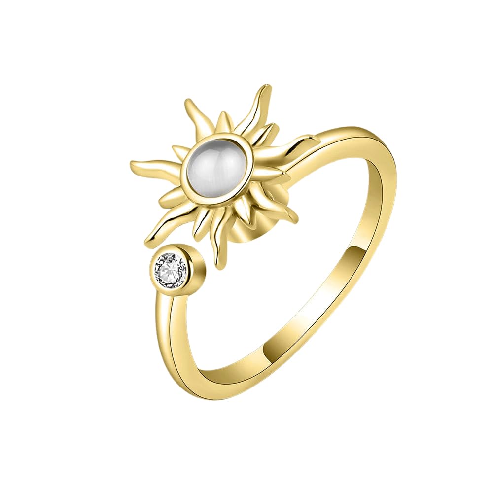 Women's Adjustable Anti-Stress Sun Ring with Crystal Rings Jewellery Fashion Girls Gift Birthday Wedding Party