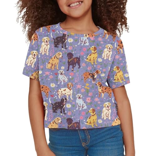 Image of Girls Fashion Crewneck Tee Shirts Casual Short Sleeve Crop Top Summer Outfits 5-14 Year