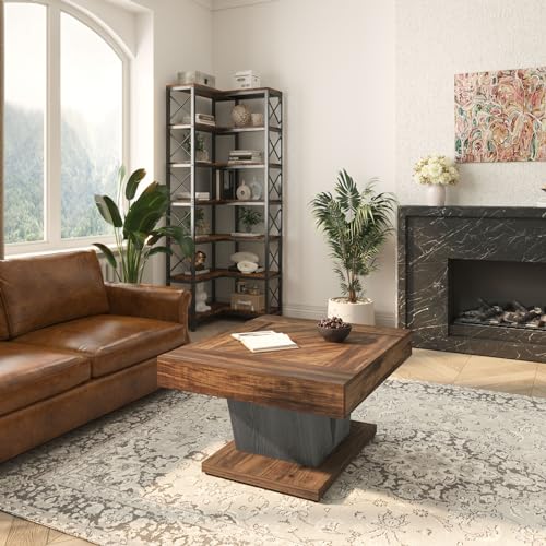 Tribesigns Square Coffee Table, Wood Center Table for Living Room, 31.5" Modern Cocktail Tea Accent Table, Rustic Brown & Black by Tribesigns - Image 2