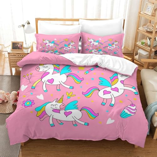 Funda nórdica de unicornio 3D blanca para cama King con juego de ropa de cama de microfibra 220x240 3