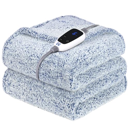 Sealy Electric Blanket Heated Throw 50"x60" Soft Double Sherpa Super Cozy with 6 Fast Heating Levels & 2-10 Hours Auto-Off, Over-Heat Protection, Machine Washable, Blue