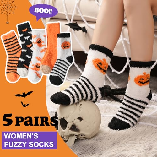 Fluffy Bed Socks Womens and Girls 5 Pairs, Ladies Autumn Winter Warm Fleece Halloween Socks Cosy Fuzzy Stockings for Valentines Christmas Brithday Gifts - Image 5