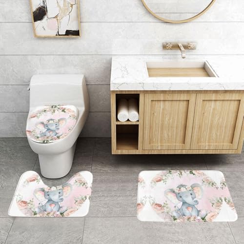 Tapis de bain éléphant mignon ensemble complet de douche absorbant