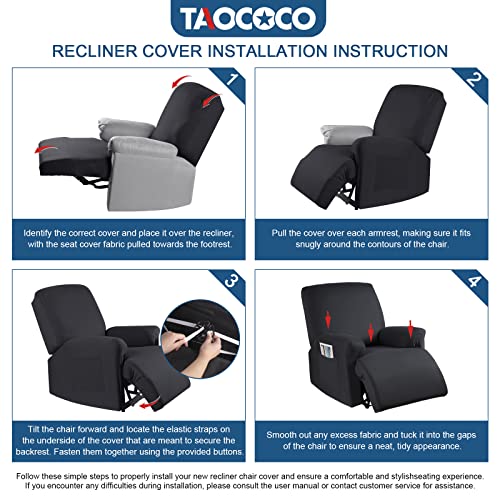 Taococo Stretch Recliner Couch Covers 3-Pieces Style Recliner Chair Covers Recliner Cover For Reclining Chair Slipcovers Feature Fitted Soft Washable (1 Seat, Black) #TOP5