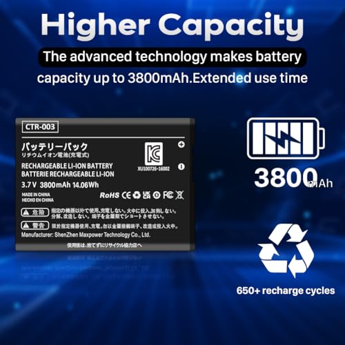 Image of [3800mAh] Battery for CTR-003, CTR-003 Battery Replacement Compatible with Nintendo 2DS / New 2DS XL / 3DS / N3DS / Wii U Pro Controller Game Controller CTR-001 CTR-003 MIN-CTR-001 with Tool