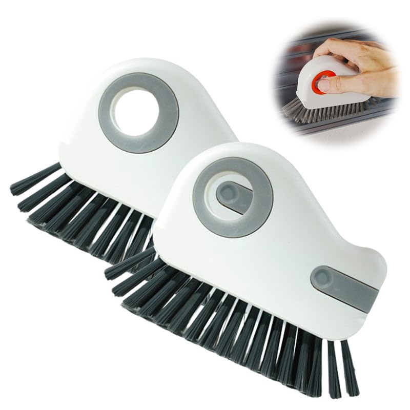 2024 New 2 in 1 Groove Cleaning Brush Window Track Cleaning Tools, Multipurpose Hard Bristle Crevice Cleaning Brush with Hidden Scraper, Shutter Door Window Track Kitchen Cleaning Kit (Gray 2pcs)