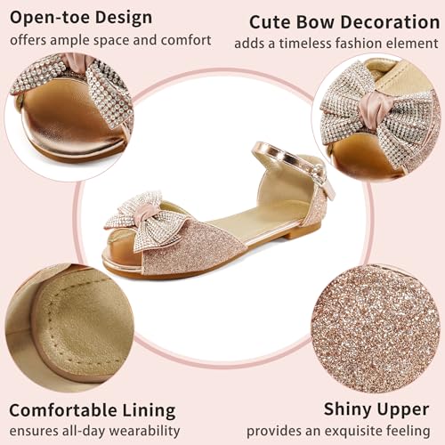 Image of Aomigoct Girls Dress Shoes Sandals : Gold 6 Big Kid Glitter Princess Flats for Birthday Wedding Party - Little Kid School Walking Shoe