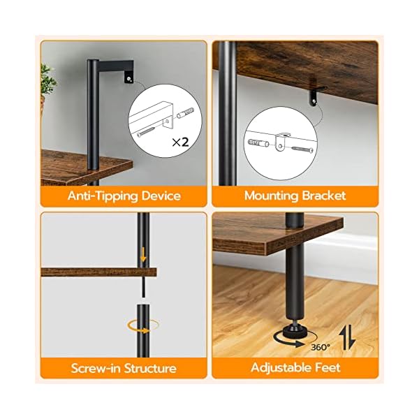 Hoobro diy ladder shelf 6 tier wooden wall mounted bookshelf narrow bookcase display shelf storage rack plant stand for living room bedroom study balcony rustic brown and black bf651cj01  urban country home decor