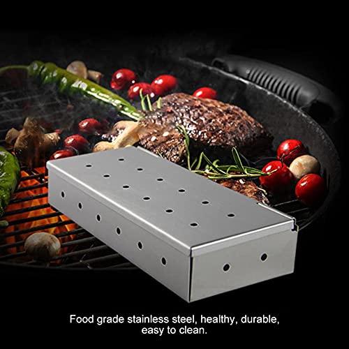 RoseFlower Räucherbox, Edelstahl BBQ Smoker box für Gas-, Kohle- und Elektrogrill - Grill zubehör räucherchips für aromatischer Rauchgeschmack im Fleisch - mit praktischem Klappdeckel 4