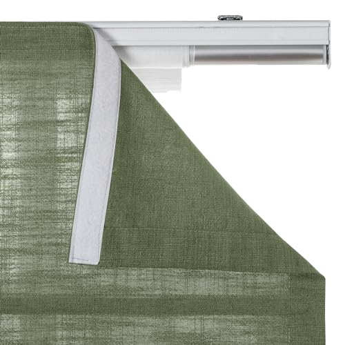 Image of TWOPAGES Liz No Drill Cordless Roman Shades Linen Textured Roman Blinds for Windows, Custom Made Room Darkening Blackout Roman Window Shades, Hardware Included, Olive, 1 Piece