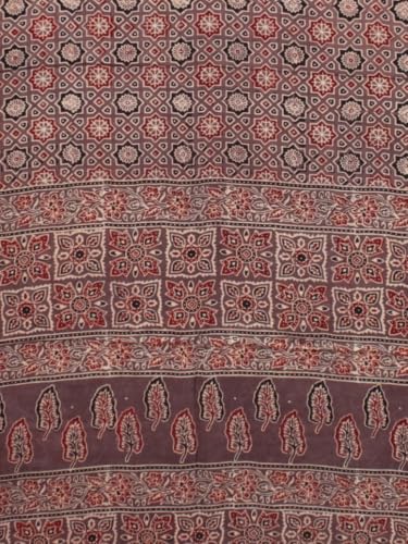 Image of Ethnics of Kutch Womenss Ajrakh Modal Silk Natural Dye Hand Block Print Saree with Blouse Piece - 5.5 Mtr Length