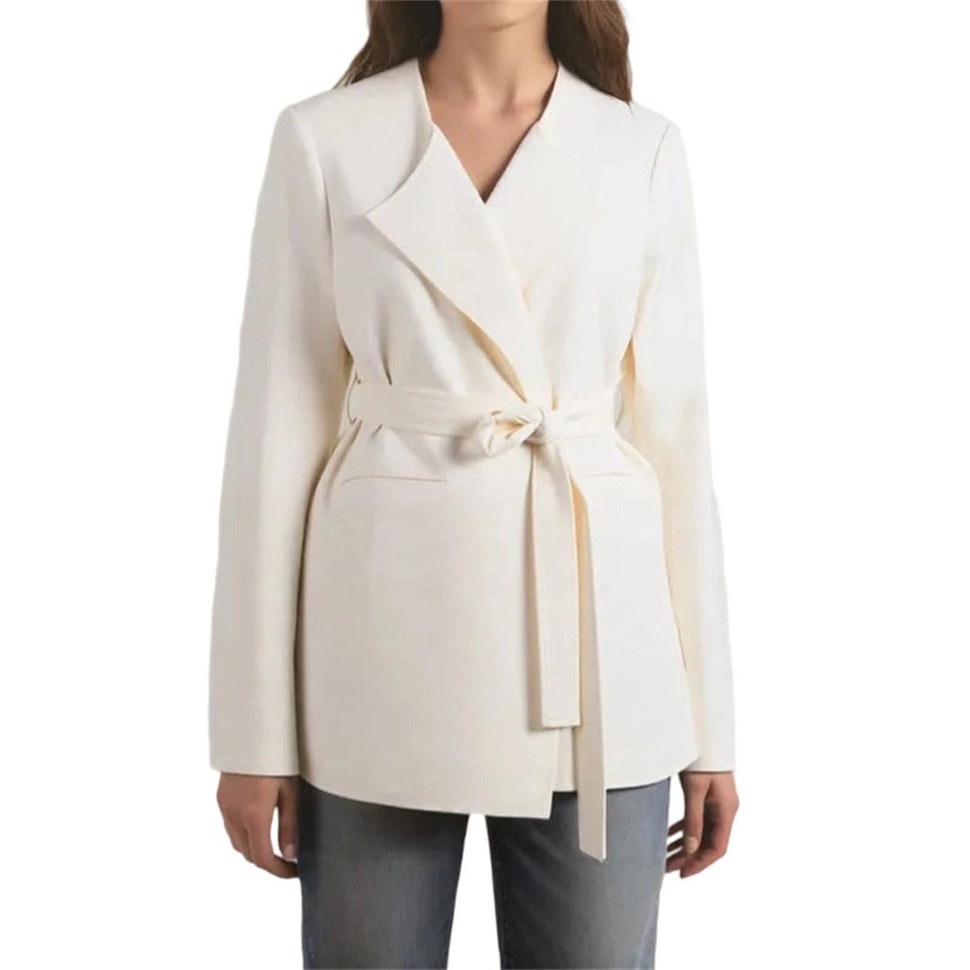 WomenS All Season Solid Belted Blazer Pockets Streetwear Loose Office Casual Blazer