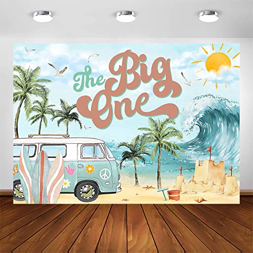 Avezano The Big One Birthday Backdrop Seaside Beach Summer Hawaiian Party Decorations Boys Girls 1st Birthday Party Decor Surfboards Coconut Tree Birthday Party Photography Background (7x5ft)