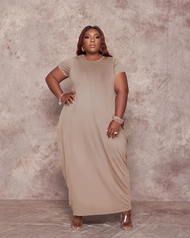 Image of YeGine Oversize Tshirt Dress Plus Size Short Sleeve Maxi Dress with Pockets