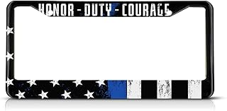 Thin Blue Line Flag License Plate Frame Blue Lives Matter License Plate Holder Police Support Car Tag Frame License Plate Car Accessories 2 Holes Novelty Auto Car Tag Vanity Present