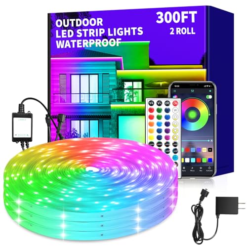 Image of 300ft Outdoor LED Strip Lights Waterproof,IP68 Outside Led Light Strips Waterproof,Color Changing with App /Remote Control,Music Sync RGB Outdoor Led Rope Lights for Bedroom（2 Rolls of 150ft）