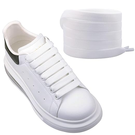 Olukssck 2 Paar Farbverlauf Regenbogen Flache Schnürsenkel[12 mm breit], Premium Bunte Bedruckte Muster Schuhbänder für Turnschuhe, Sportschuhe, Sneakers, Freizeitschuhe, Weiß (100cm)