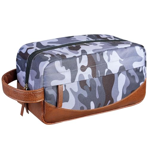 Travel Toiletry Bag for Men, Hanging Toiletry Organizer, Water Resistant Shaving Kit with Large Capacity for Travel Accessories (Camo-Gey, Medium)