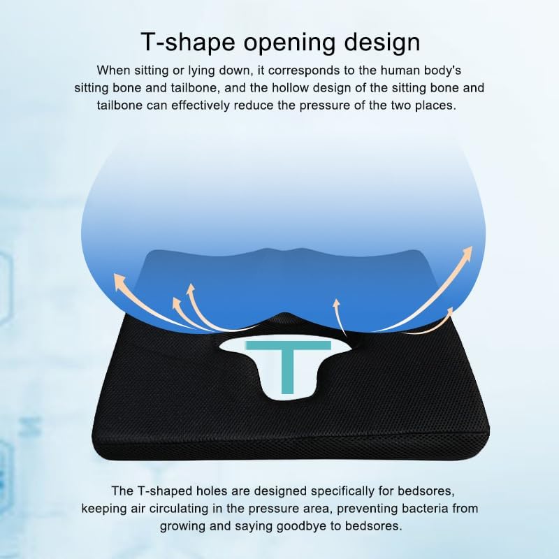 Miniatura 2 de Bed Sore Cushion for Butt, Breathe Freely Fiber Anti Bed Sore Cushion, Gel Memory Foam T Shaped Opening Triangular Slope Design, for Elderly,