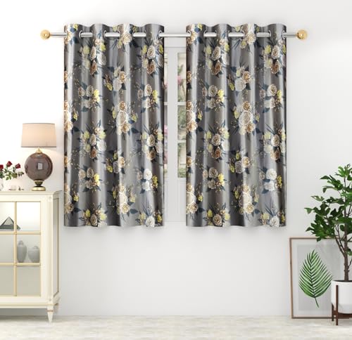 Image of Homefab India Eyelet Polyester Floral Window Curtain - 5 ft, Grey - 1 Piece