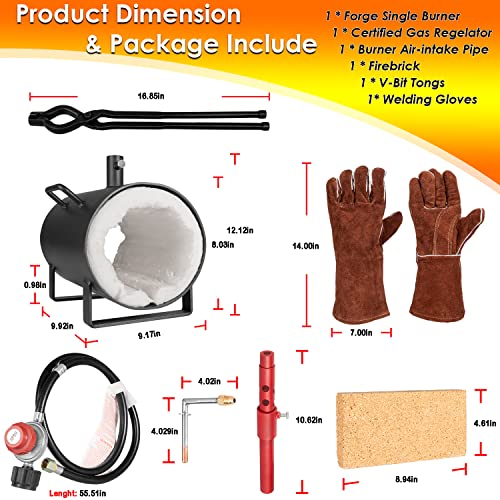 Single Burner Gas Propane Forge Furnace Kit, 2300°F /1300℃ Gas Forge Large Oval Capacity Portable Forge With Tongs & Gloves For Blacksmithing, Forging Tools And Equipmen #TOP6