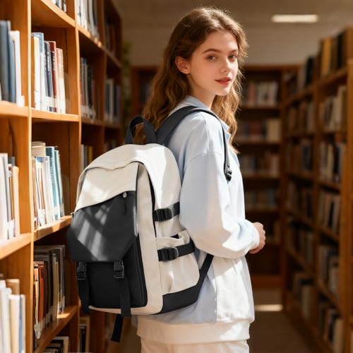 Image of coowoz School Bag Lightweight Casual Daypack College Laptop Backpack for Men Women Water Resistant Travel Rucksack for Sports High School Middle Bookbag for girls(Black white)