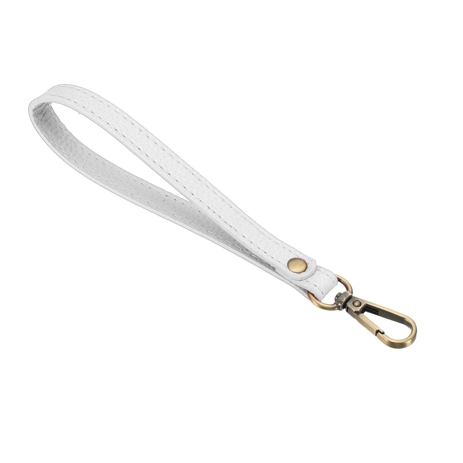 8 Inch Wristlet Strap, PU Leather Wristlet Keychain Wrist Strap Replacement with Bronze Metal Key Ring Lock for Wallet Purse Key, White