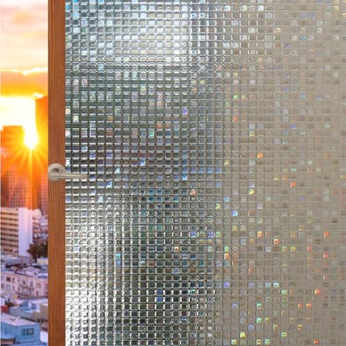 Image of WOO Home Window Privacy Film (24 X 120 Inch) Glass Window Film Mosaic Static Cling Decorative Window Vinyl, Removable Rainbow Window Tint, Non-Adhesive UV Blocking (Mosaic Glass Film | 2 X 10 SQFT)