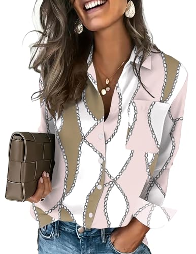 HOTOUCH Womens Button Down Blouse V Neck Long Sleeve Shirts Work Tops - image 1