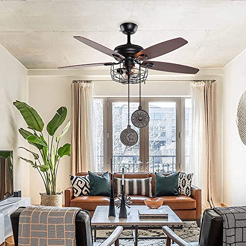 Image of Ceiling Fan Pull Chain Sun Moon Pattern,2 Pcs 12 Inch Beaded Ball Pull Chain Extender Decorative With Connector, Newst Style Fan Light Pendant Extension Decor,Black Copper
