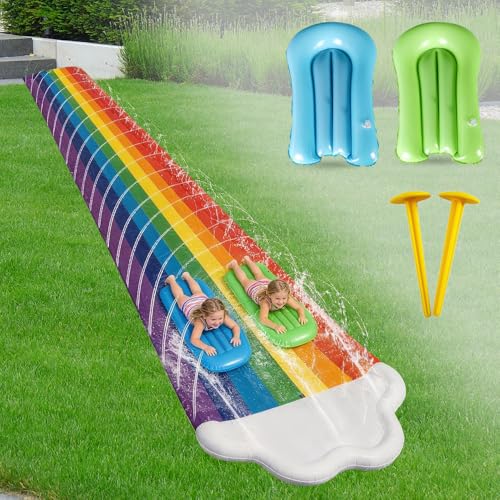 KQWVZ 15.7ft/480cm Water Slides and 2 Bodyboards Lawn Water Slides with Sprinkler Slip And Slide Water Slide For Kids Garden Water Slide for Kids Adults Outdoor Water Play Activities