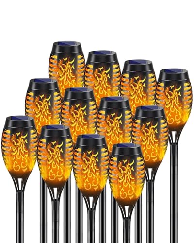 KALAHOL Solar Light Outdoor Garden 52CM Tall Solar Flickering Dancing Flame Lights Dusk to Dawn Auto On/Off IP65 Waterproof Solar Torch Lights for Pathway Patio Yard Garden (12 Pack)