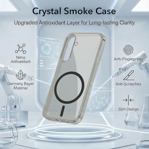 Image of Jkobi Lifetime Anti-Yellow MagSafe Compatible Clear Back Cover Case for Samsung Galaxy S24 Plus (Sleek Hard Crystal | Shockproof and Camera Protection)
