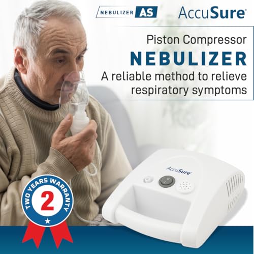 Image of AccuSure AS Compressor Nebulizer Machine for Kids & Adults | Effective Relief for Cold, Cough, Asthma & Other Respiratory Issues | Includes Adult Mask, Child Mask, Mouthpiece & Filters