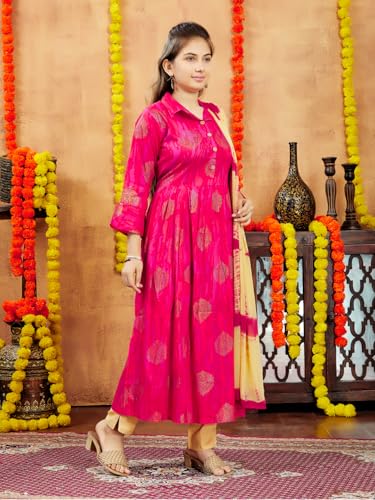 Image of Aarika Girls Cotton Regular Fit -Rani Printed Kurti