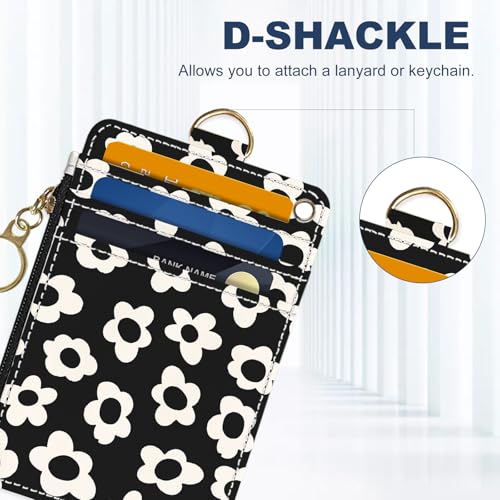 Image of Slim Wallet Credit Card Holder, Black and White Flowers, RFID Wallet Women Cute Small Front Pocket Wallet With Zipper, PU Leather Thin travel RFID Blocking Card Case ID Window,Ladies Gifts