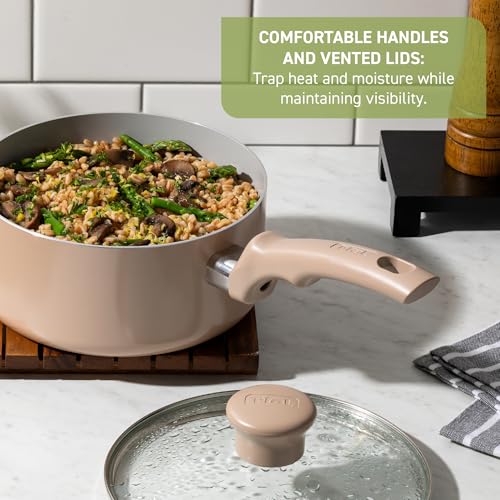 Image of T-Fal Refresh Ceramic Nonstick Cookware Set, 20-Piece, Oven Safe to 350F, Stockpot, Ceramic Pots and Pans Set, Frying Pans, Griddle, Utensils, Mint Green