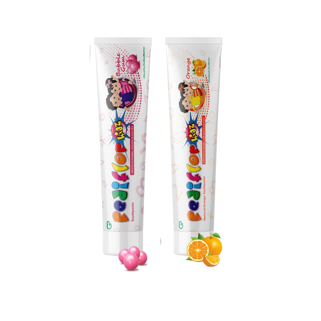 Pediflor Kidz Day & Night Anticavity Bubble Gum and Green Apple Flavor (70g ea pack of 1) Toothpaste for kids, and Glodent Teeth Whitening toothpaste (70g x 1) Complete Oral Care (combo pack) 2
