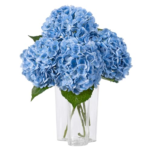 DuHouse 3 hortensias Artificiales Grandes, 50 cm, látex de Tacto Real, hortensias realistas para el hogar, Ramos de Boda, centros de Mesa, Fiesta, decoración de Sala de Estar (Azul)
